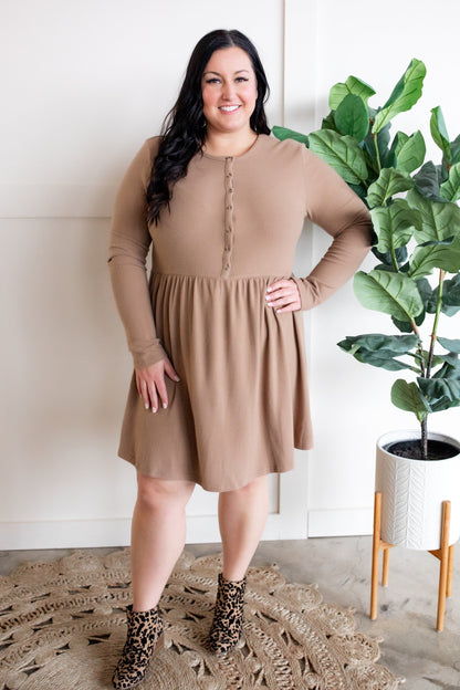 Ultra Soft Button Front Dress In Pecan