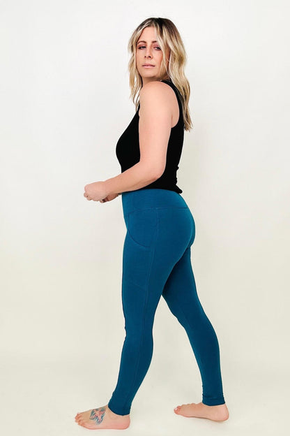 Zenana Cotton Wide Waistband Pocket Leggings