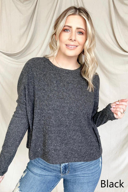 Zenana Ribbed Dolman Long Sleeve Sweater