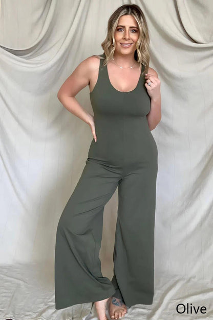 FawnFit Wide Leg Sleeveless Jumpsuit With Built-In Bra