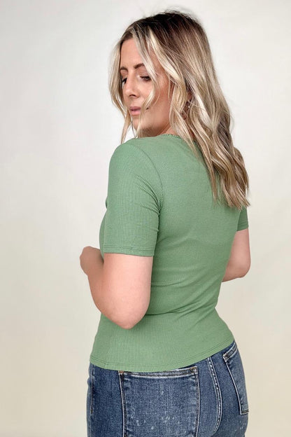 New Colors! - Fawnfit Basic Ribbed Fitted Tee with Built In Bra