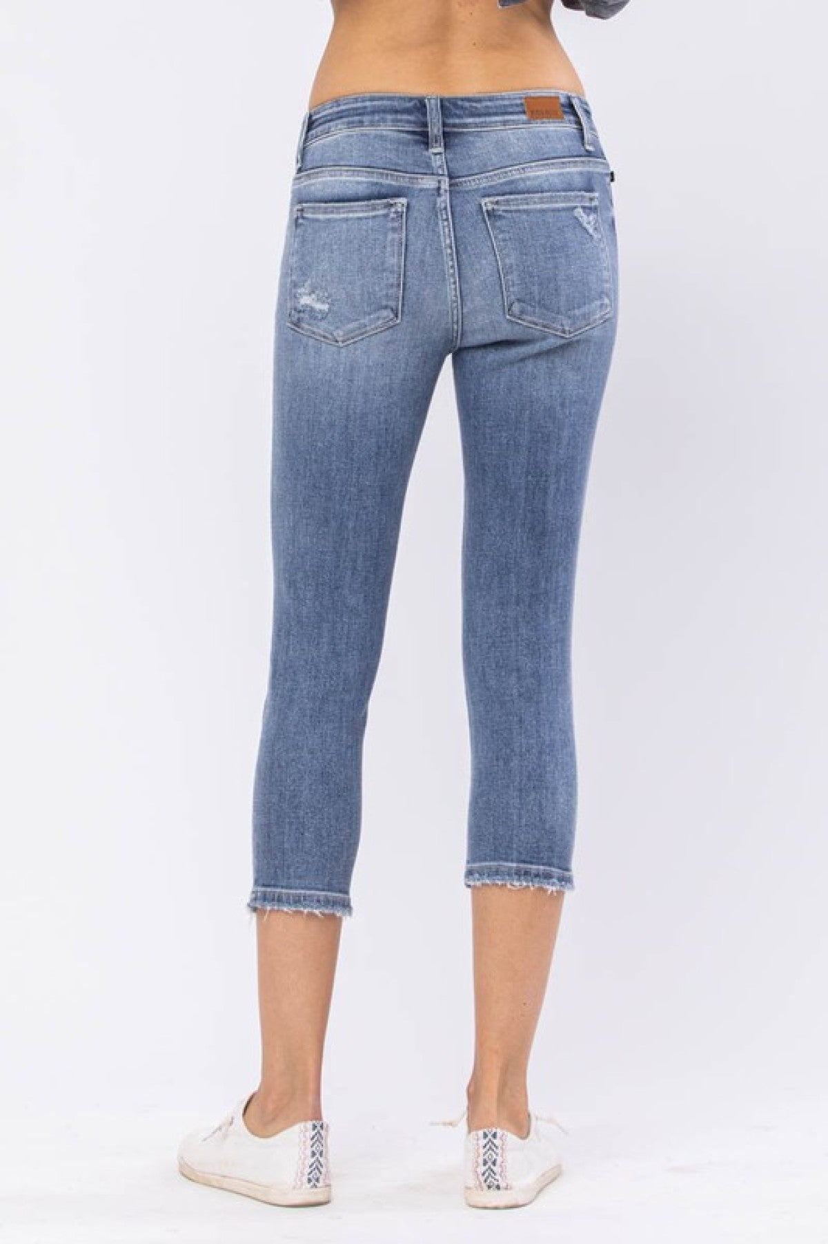 Judy Blue Mid-Rise Destroyed Denim Capri