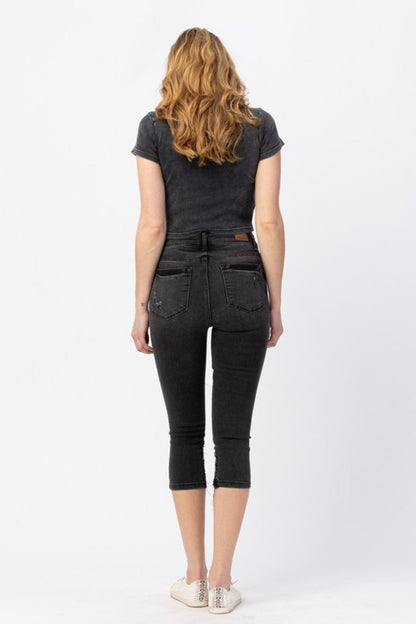 Judy Blue High Waist Black Distressed Skinny Capri