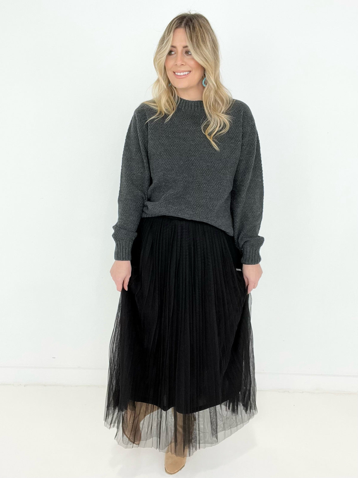 Zenana Mesh Pleated Maxi Skirt