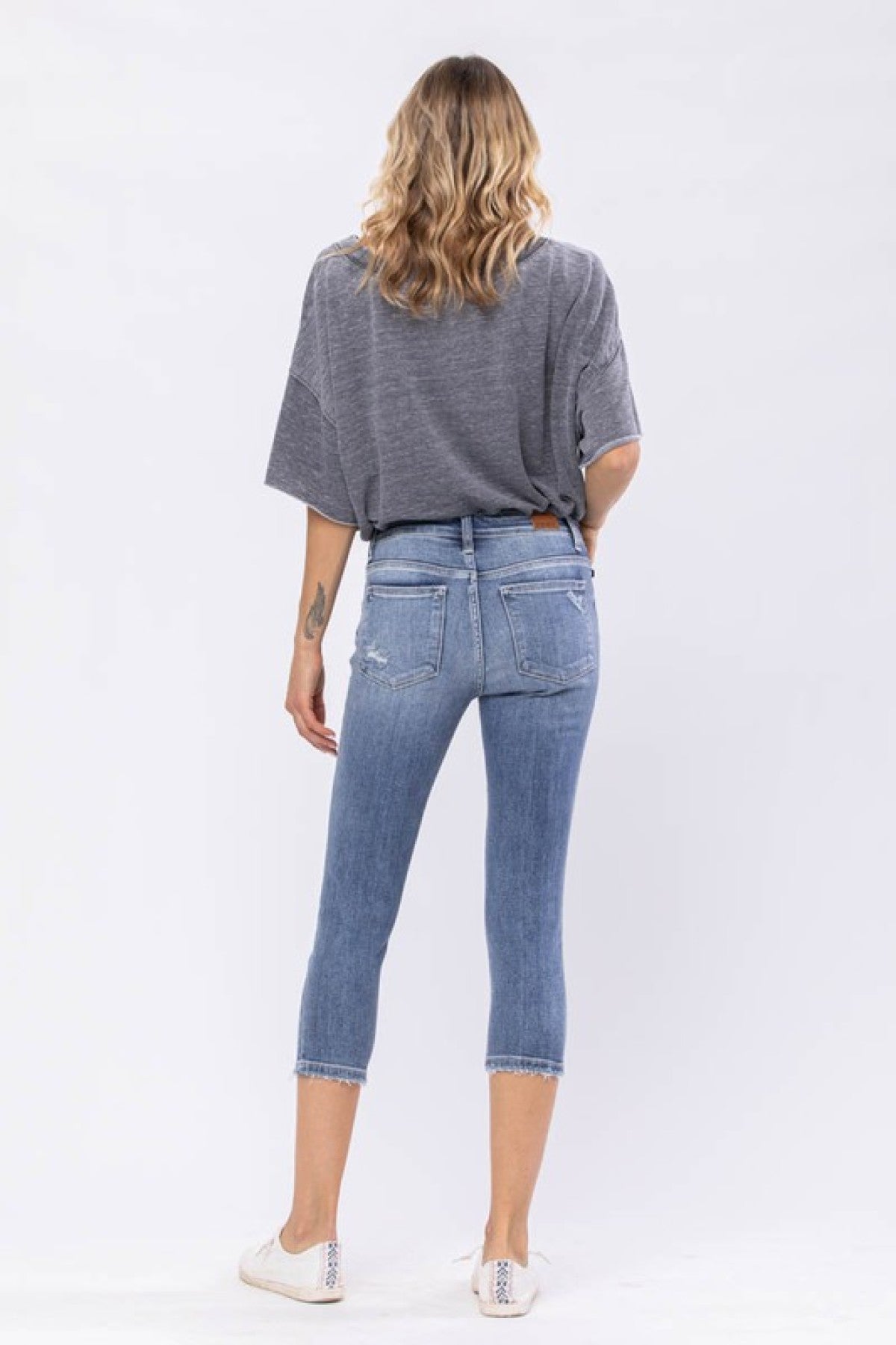 Judy Blue Mid-Rise Destroyed Denim Capri