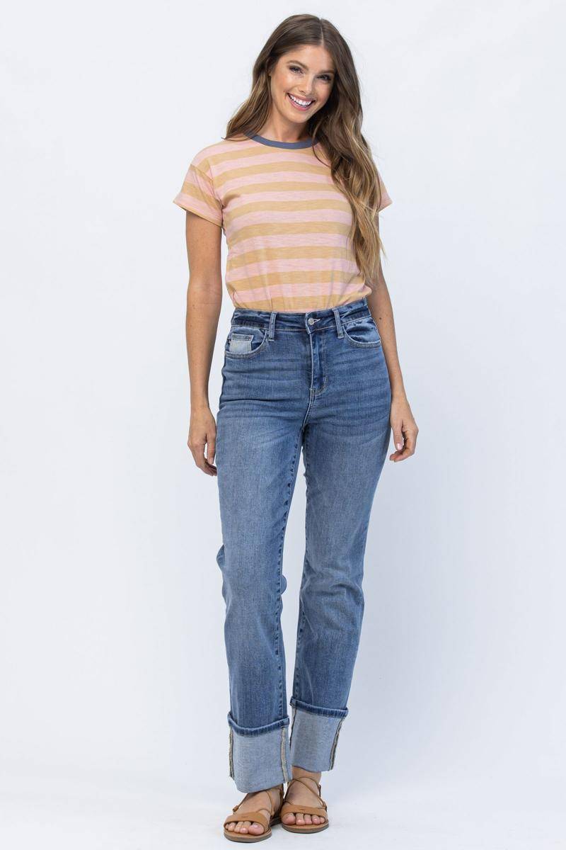 Judy Blue High Waist Straight Leg Jeans with Wide Cuff