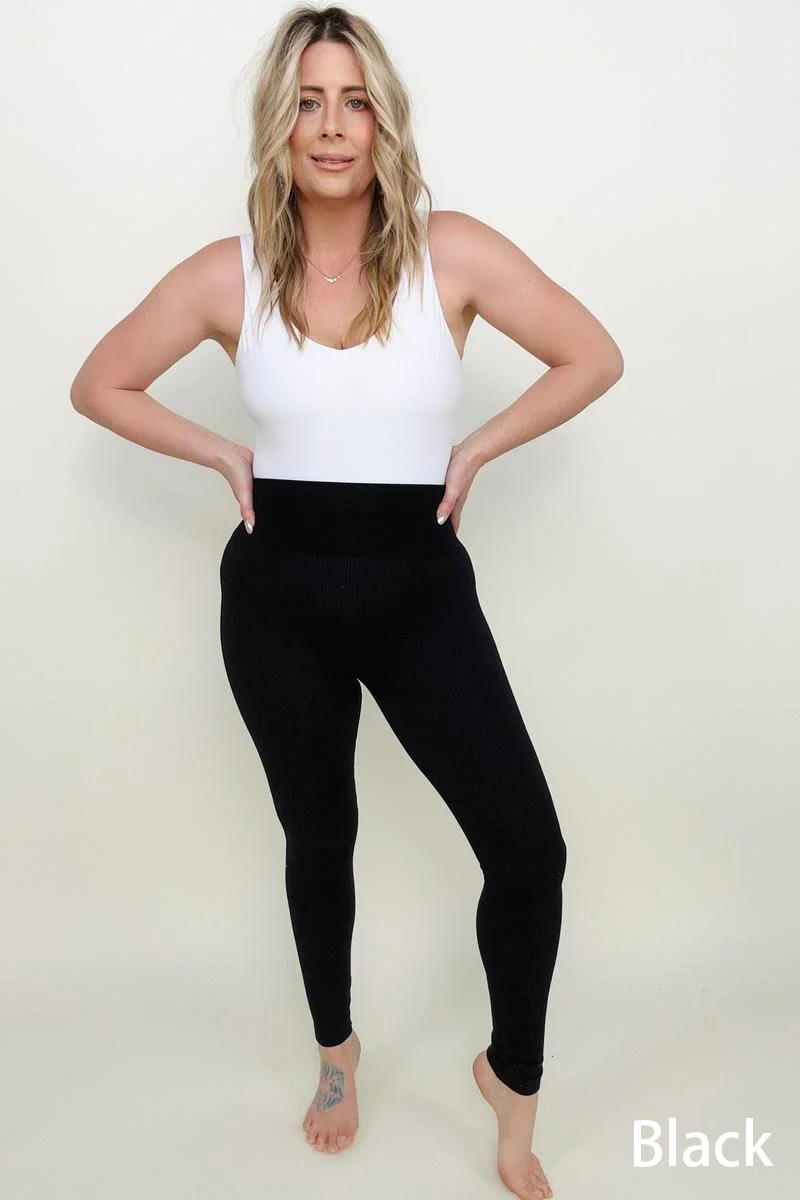 Zenana Ribbed Seamless High Waisted Full Length Leggings