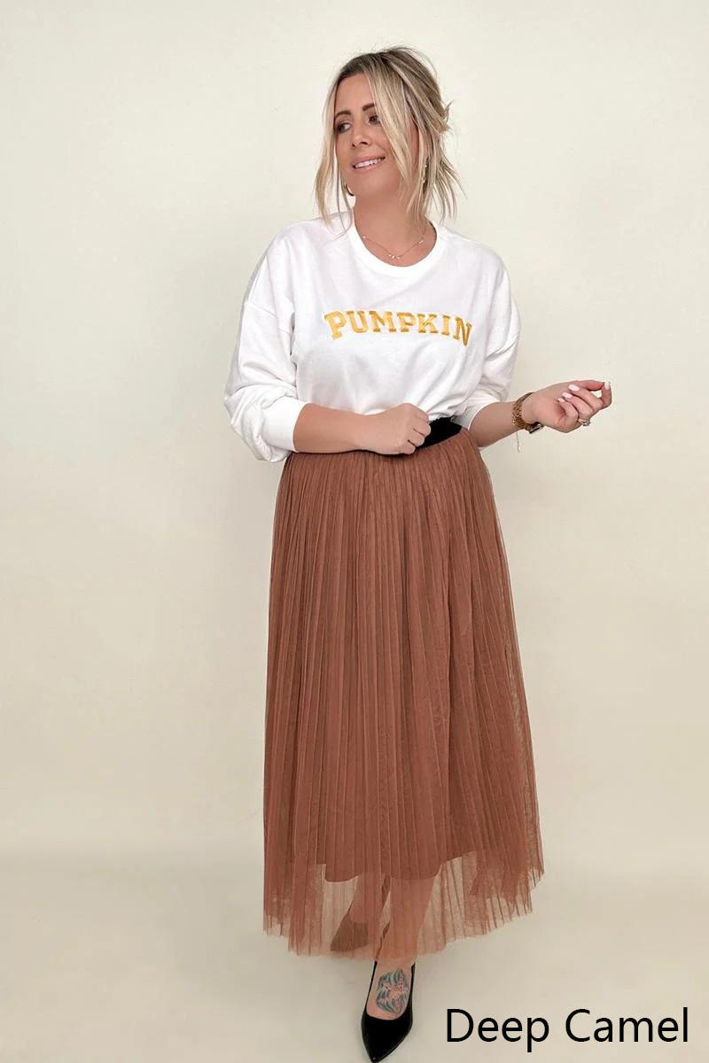 Zenana Mesh Pleated Maxi Skirt