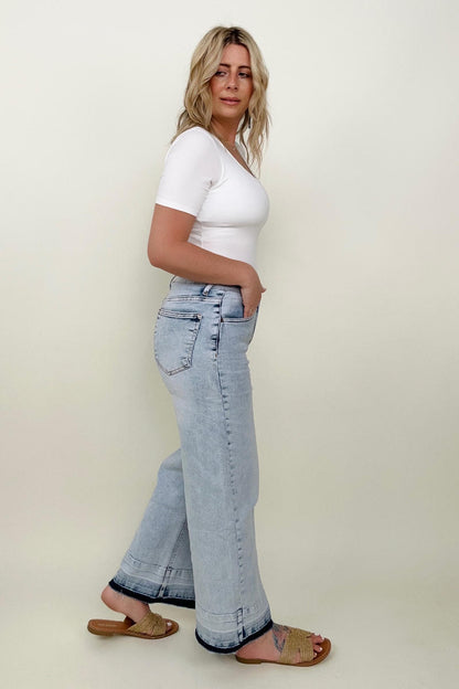 Bayeas High Rise Raw Hem Wide Leg Cropped Jeans