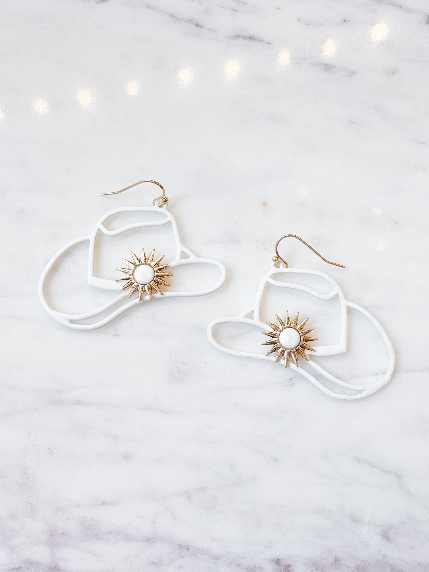 White Sun Cowboy Hat Earrings