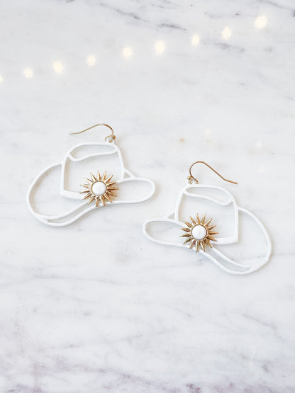 White Sun Cowboy Hat Earrings