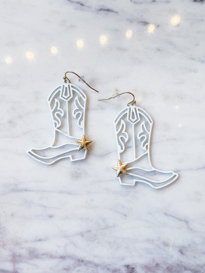 White Star Cowboy Boot Earrings