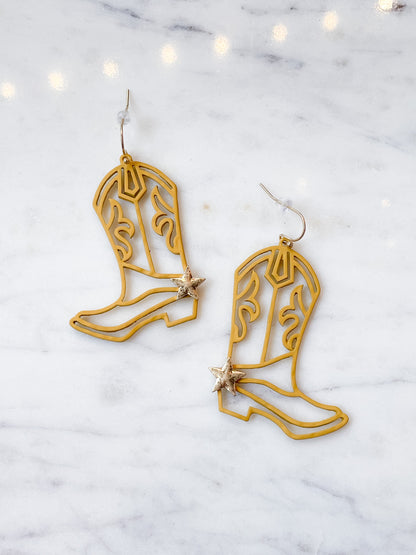 Mustard Star Cowboy Boot Earrings