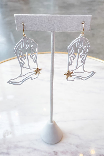 White Star Cowboy Boot Earrings