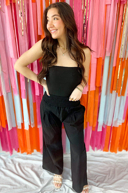 Black Wide Leg Linen Like Pant