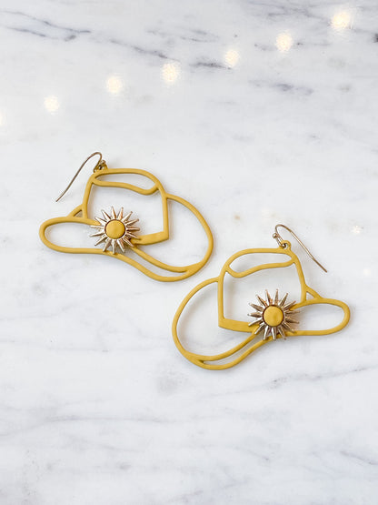 Mustard Sun Cowboy Hat Earrings