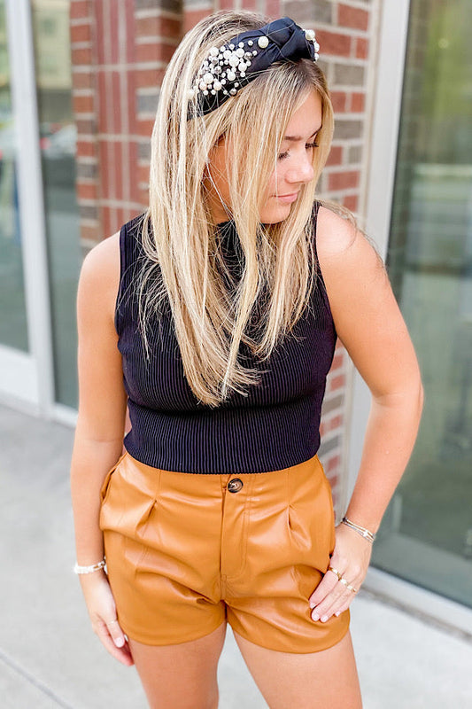 Felicity Chestnut Leather Shorts