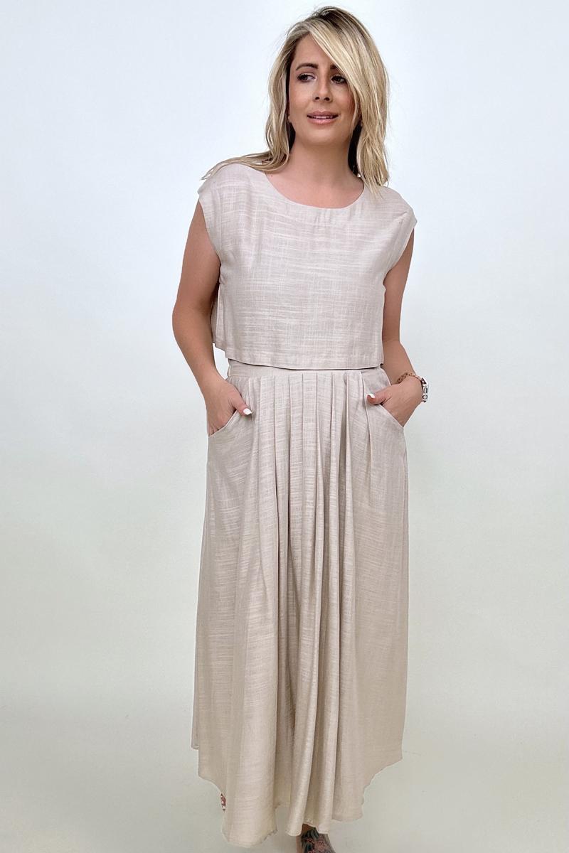 White Birch Sleeveless Linen Top And Skirt Set